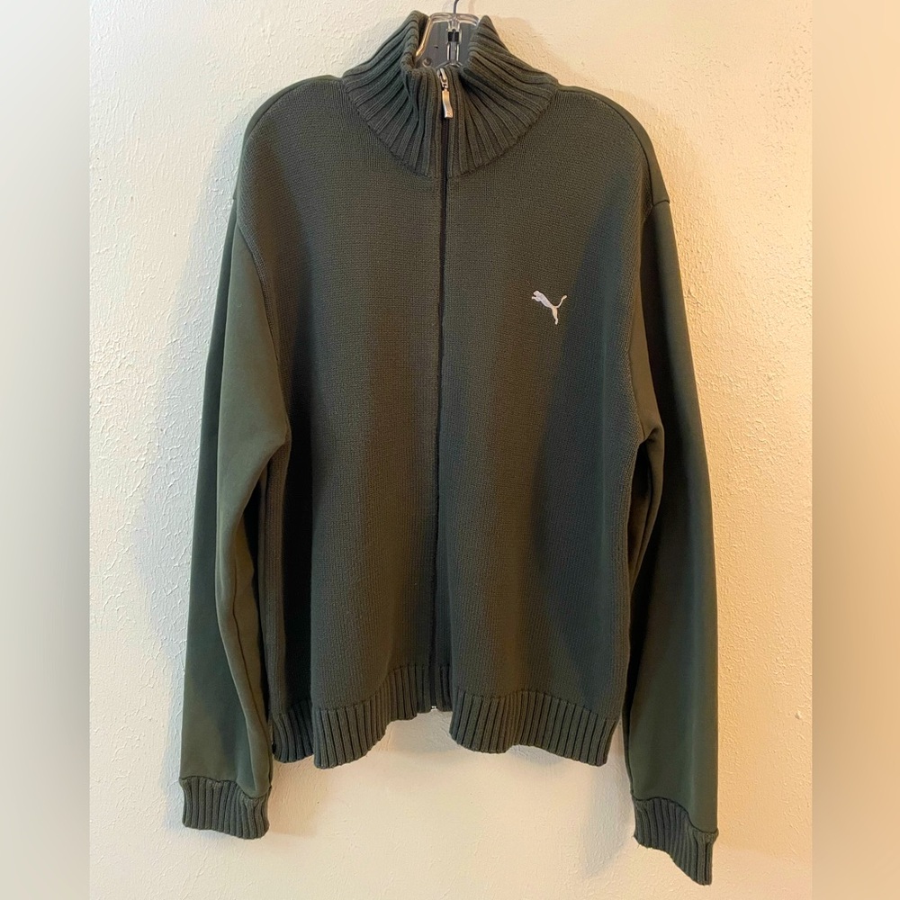 Puma Men’s XXL army Green zip up knit front sweater sweatshirt jacket w/ collar
